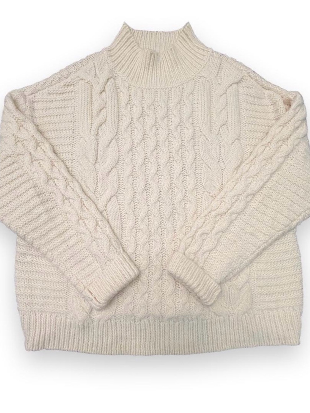 Chunky Cable Turtleneck Sweater - Cream